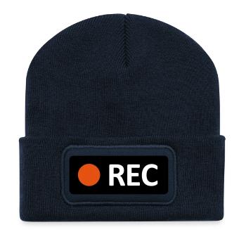 Camera REC recording button. Record, live, rec - Recycled Patch Beanie - french navy - Front
