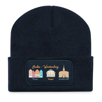 Baden Württemberg, 3 Wahrzeichen,, Deutschland - Recycelte Patch Beanie - French Navy - Vorne