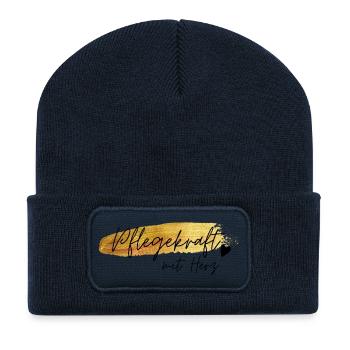 Pflegekraft mit Herz Goldschrift Geschenk Jubiläum - Recycelte Patch Beanie - French Navy - Vorne