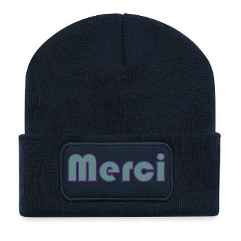 MERCI. ANNIVERSAIRE. NAISSANCE. RETRAITE. MERCI - Beanie recyclé à patch - bleu marine - Devant