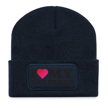 J’aime ma petite amie - Beanie recyclé à patch - bleu marine - Devant