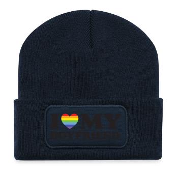 J’aime mon petit ami - LGBTQ - Beanie recyclé à patch - bleu marine - Devant
