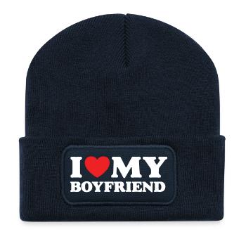 J’aime mon petit ami - Beanie recyclé à patch - bleu marine - Devant