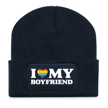 J’aime mon petit ami - LGBTQ - Beanie recyclé à patch - bleu marine - Devant