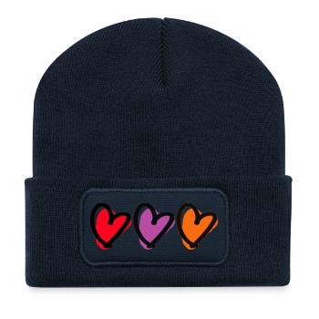 Dreifaches Herz-Skizzen-Design - Recycelte Patch Beanie - French Navy - Vorne