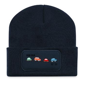 Autos im Geschwindigskeitsrausch - Recycelte Patch Beanie - French Navy - Vorne