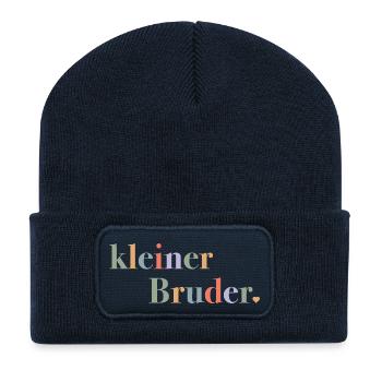 Petit frère – cadeau de naissance pour bébés - Beanie recyclé à patch - bleu marine - Devant