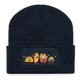 Taco Burrito Personnages de Snack De Dessin Animé Ludique - Beanie recyclé à patch - bleu marine - Devant