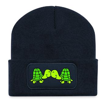 2 amis tortues amour couple s'embrassant câlins - Beanie recyclé à patch - bleu marine - Devant