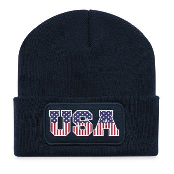 College USA Font Red White Blue Stars And Stripes - Recycled Patch Beanie - french navy - Front