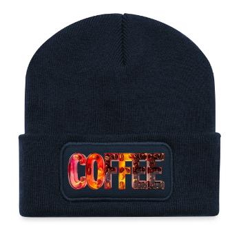 COFFEE – Glasbuchstaben mit Kaffeebohnen - Recycelte Patch Beanie - French Navy - Vorne