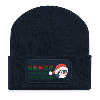 Weihnachtsgruß Oma und Opa - Recycelte Patch Beanie - French Navy - Vorne