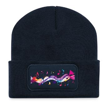 Bunte Notenströme Musik Instrumente Noten Klang - Recycelte Patch Beanie - French Navy - Vorne