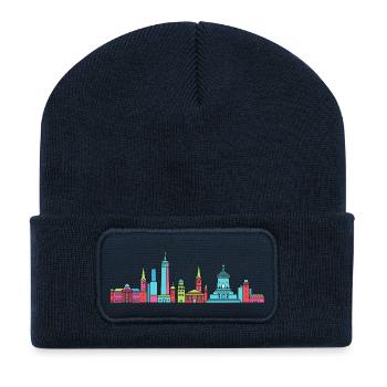 Leipzig City Skyline Monument Modern Line Art - Recycled Patch Beanie - french navy - Front