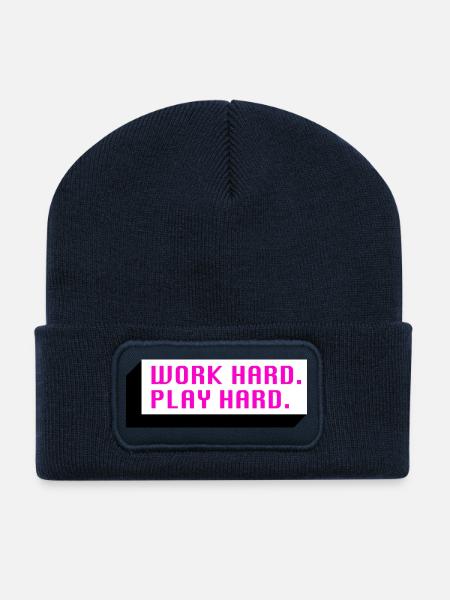 Work Hard. Play Hard. (Pink) - Recycled Patch Beanie - french navy