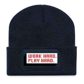 Travaille dur. Jouez fort. (Rouge) - Beanie recyclé à patch - bleu marine - Devant
