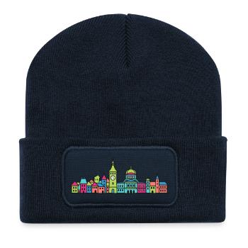 Bern City Skyline Zytglogge Moderne Linienkunst - Recycelte Patch Beanie - French Navy - Vorne