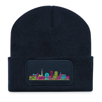 Dublin City Skyline Ha'penny Bridge Line Kunst - Recycelte Patch Beanie - French Navy - Vorne
