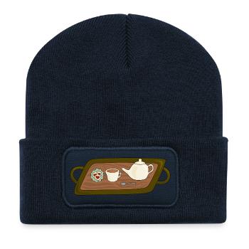 Illustration du plateau du thé - Beanie recyclé à patch - bleu marine - Devant