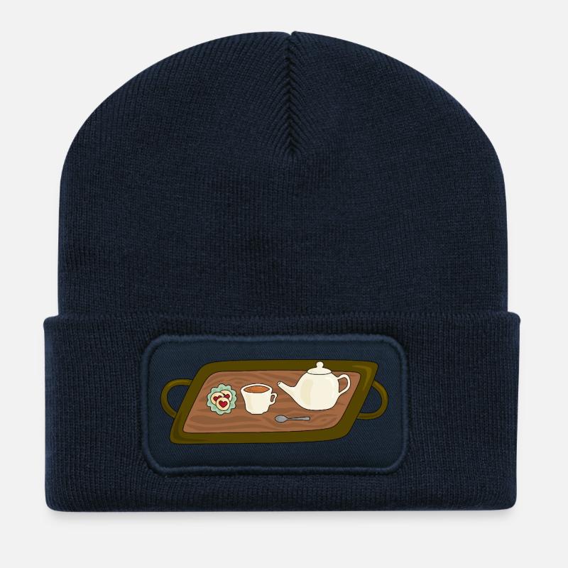 Tea Time Tray Illustration - Recycled Patch Beanie - french navy