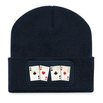 Vintage Retro Aces – Cartes à jouer - poker - Beanie recyclé à patch - bleu marine - Devant