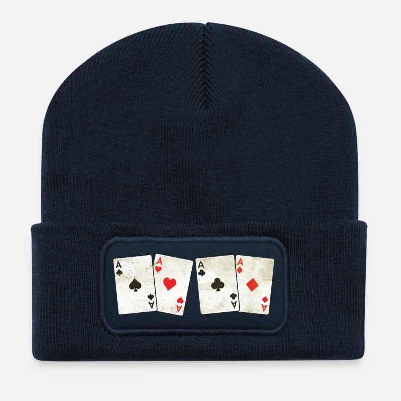 Vintage Retro Aces – Playing Cards - poker - Recycled Patch Beanie - french navy