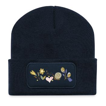 Flowers with Snail - Recycled Patch Beanie - french navy - Front