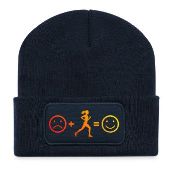 Idée cadeau pour la course de marathon pour le coureur - Beanie recyclé à patch - bleu marine - Devant