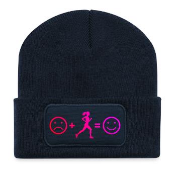 Idée de cadeau pour la course à pied pour un amateur de course - Beanie recyclé à patch - bleu marine - Devant