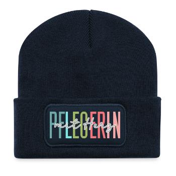 Caregiver with heart design - Recycled Patch Beanie - french navy - Front