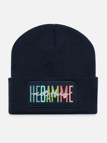 Midwife with heart design - Recycled Patch Beanie - french navy
