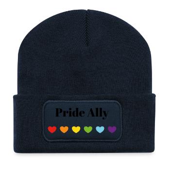 Rainbow Hearts Safe Space Pride Ally - Recycled Patch Beanie - french navy - Front