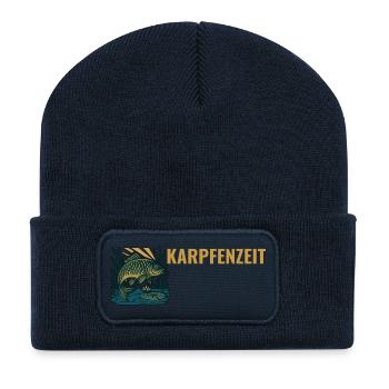 Karpfenangeln Karpfenzeit. - Recycelte Patch Beanie - French Navy - Vorne