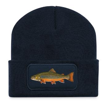 Bachforelle in Herbstfarben - Recycelte Patch Beanie - French Navy - Vorne