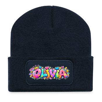 Olivia Graffiti-Blasenname: zu süßes Geschenk - Recycelte Patch Beanie - French Navy - Vorne