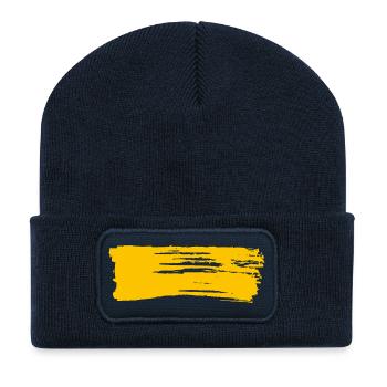Gelber Streifen / Pinselstrich - Rechteck Balken - Recycelte Patch Beanie - French Navy - Vorne
