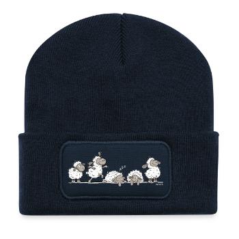 Lustige Schafe auf Linie Schlafen Tiermotiv Humor - Recycelte Patch Beanie - French Navy - Vorne