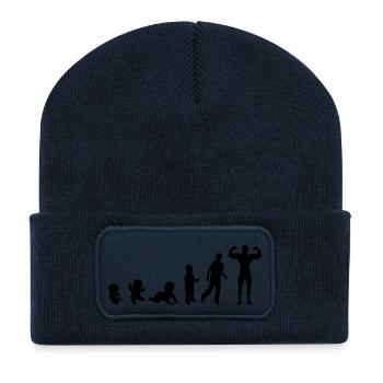 Evolution Mensch, Männer, Mann Bodybuilding-Sport - Recycelte Patch Beanie - French Navy - Vorne