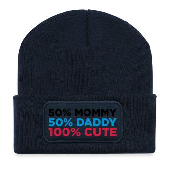 50% Mama. 50% Papa. 100% niedlich! - Recycelte Patch Beanie - French Navy - Vorne
