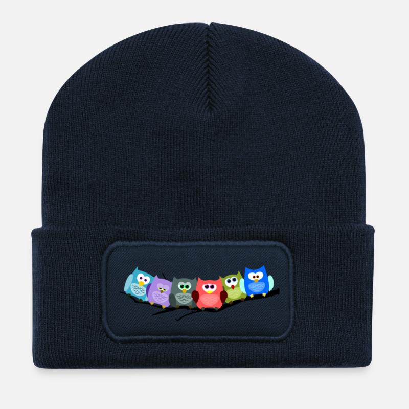 Cooles buntes Eulen Motiv - Recycelte Patch Beanie - French Navy