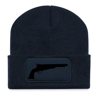 Pistole Western Revolver Symbol Zeichen Icon Logo - Recycelte Patch Beanie - French Navy - Vorne