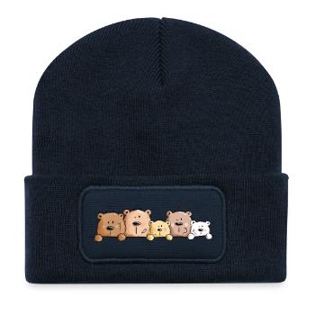 Lustiges Bären Team I Bärenstarke Braunbär Familie - Recycelte Patch Beanie - French Navy - Vorne