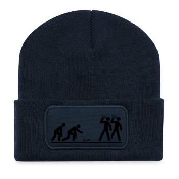 flunkyball_bierball___f1 - Beanie recyclé à patch - bleu marine - Devant
