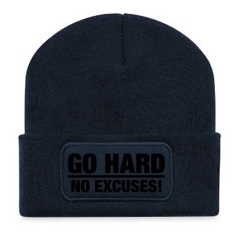 go_hard_no_excuses_f1 - Recycled Patch Beanie - french navy - Front