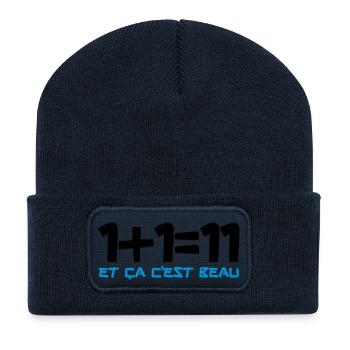 1+1=11 et ça c'est beau - Beanie recyclé à patch - bleu marine - Devant