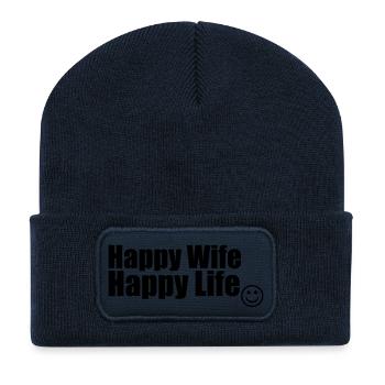 Happy Wife, Happy Life - Recycled Patch Beanie - french navy - Front