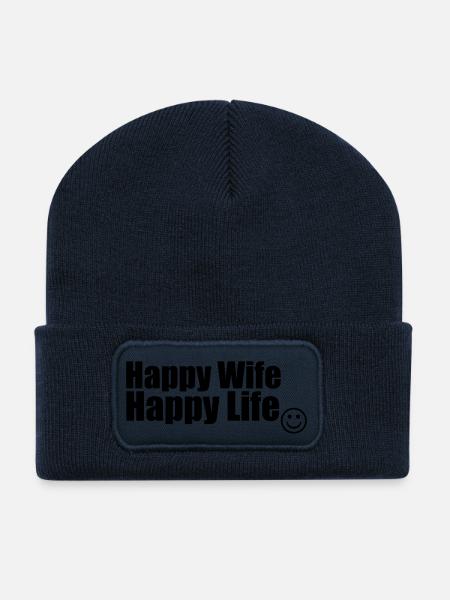 Happy Wife, Happy Life - Recycled Patch Beanie - french navy