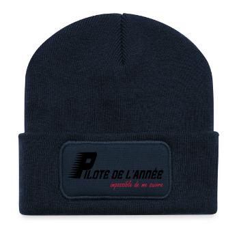 Pilote de l'année impossible de me suivre - Beanie recyclé à patch - bleu marine - Devant