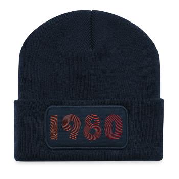 Retro 1980 Stripes Typografie - Recycelte Patch Beanie - French Navy - Vorne