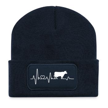 Kuh Herzschlag Kuh Bauernhof Kühe Landwirt Rind - Recycelte Patch Beanie - French Navy - Vorne